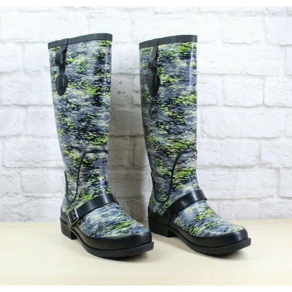 LL Bean Wellie Mariner Blue Camouflage WP Knee High Rain Boots Size 7 M - Picture 3 of 9